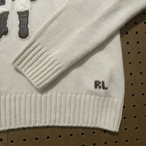 NWOT Ralph Lauren Purple Label Sweater Womens Large Ivory Rancher Bear Cashmere - Picture 5 of 12